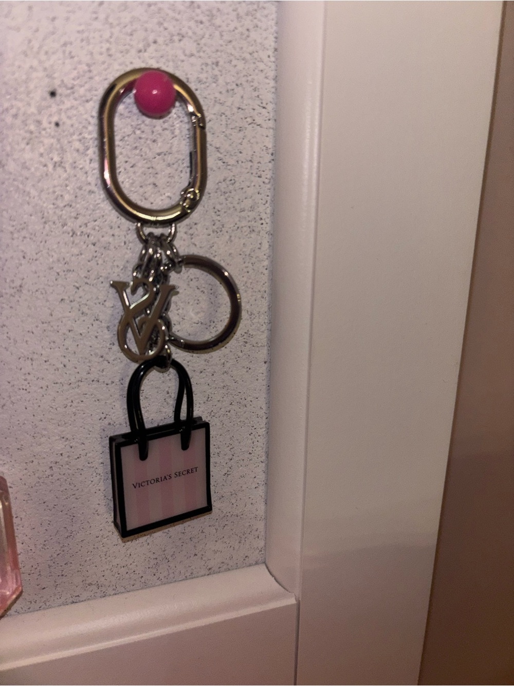 Victoria's Secret Pink Stripe Shopping Bag Charm Keyring